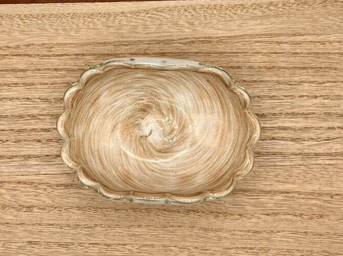 Murano Glass Ruffle Top White & Gold Leaf Swirl Vase & Dish Scalloped Edge SMALL