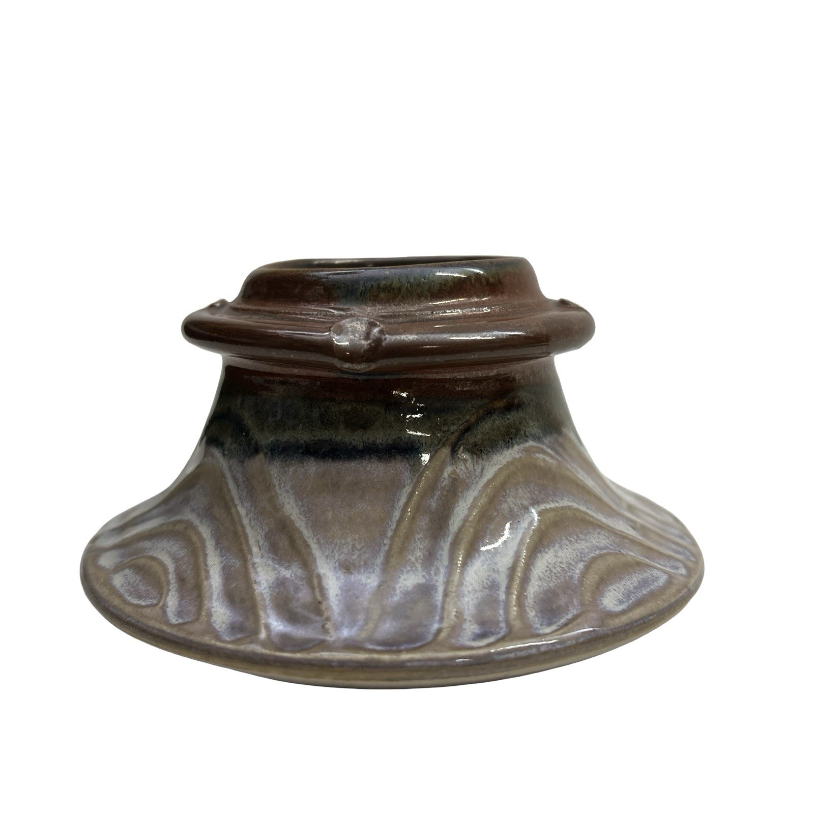 La Pointe California Pottery Flower Frog W/Metal Spikes Earth Tones Hand Crafted