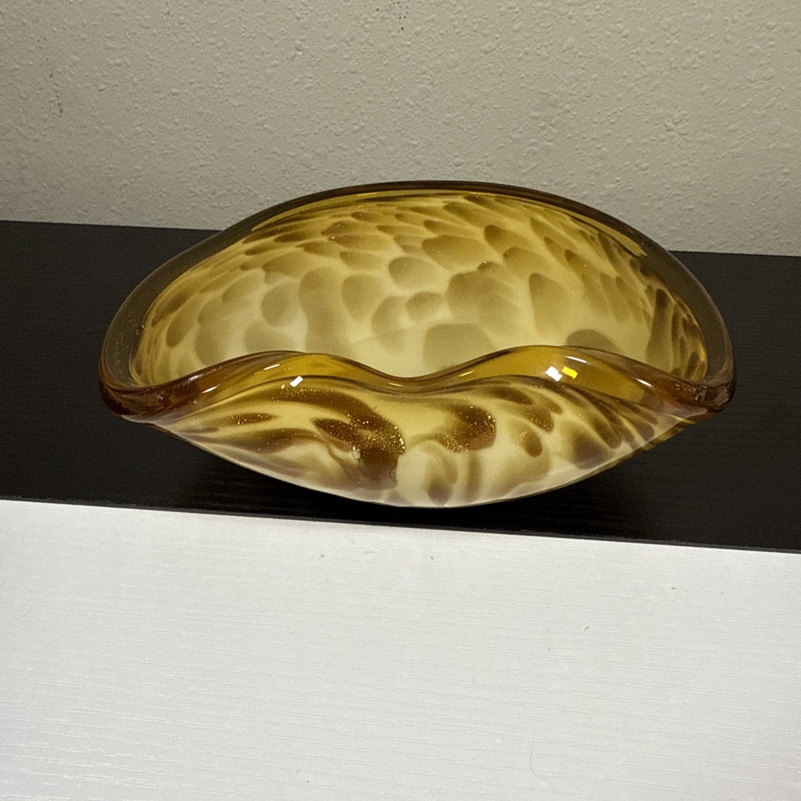 VTG Murano Italy Art Glass Bowl Aventurine Tutti Frutti Polished Base 7.5”