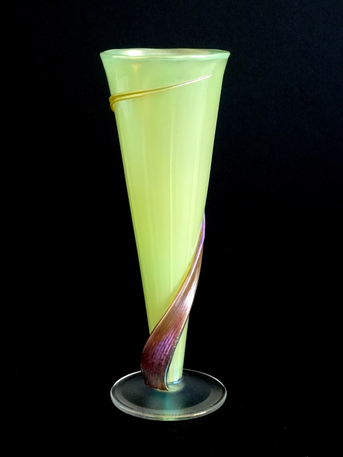 Zellique Studios Art Glass Iridescent Vase Artist Signed Joseph Morel 2002
