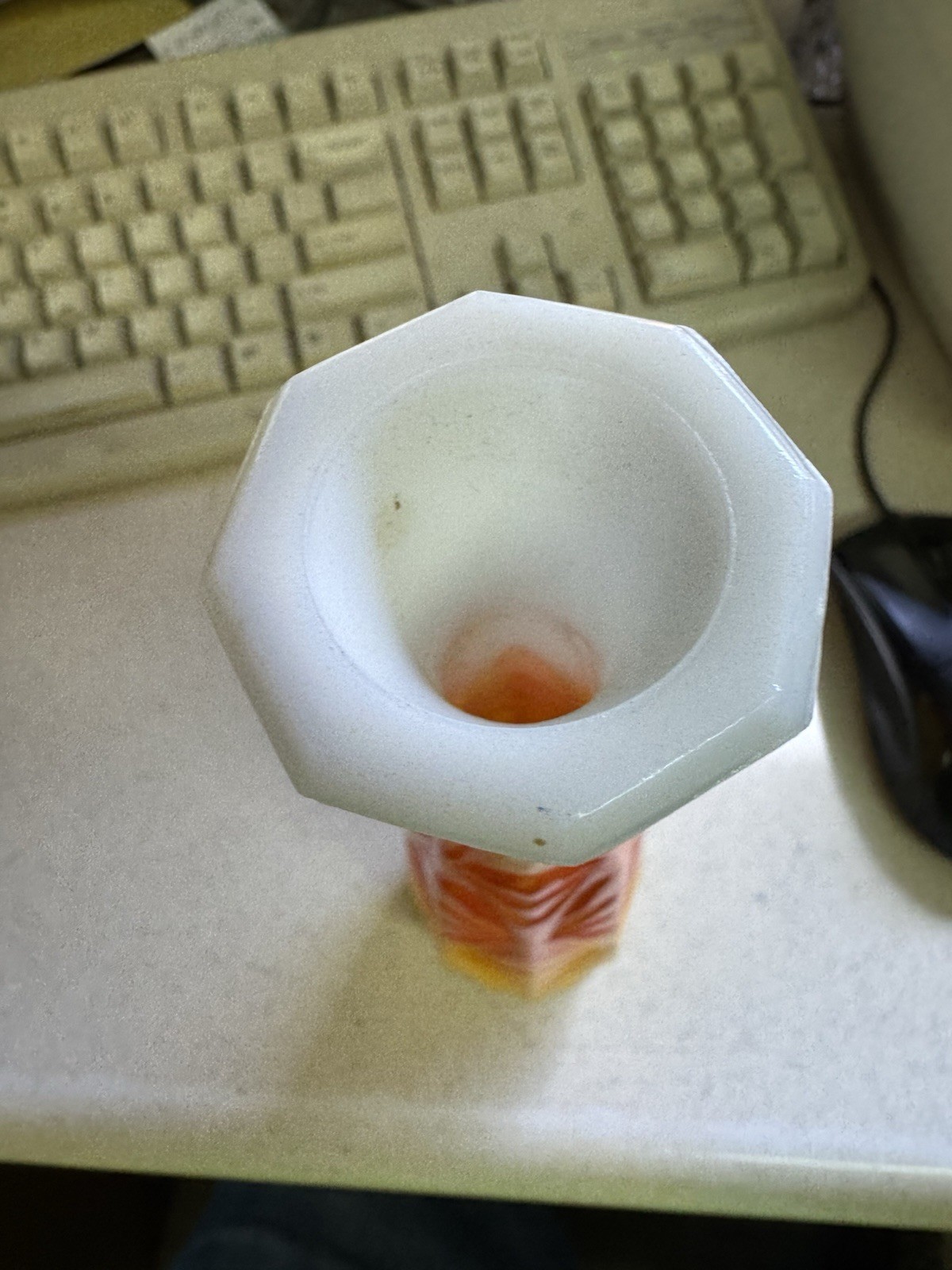 Beautiful 9” Milk Glass Vase Pained Orange And Yellow
