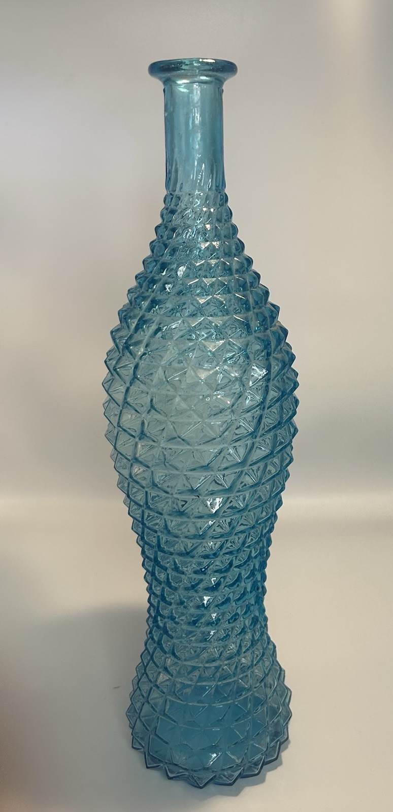 Vintage Empoli Ice Blue Diamond Point Genie Bottle/Decanter – No Stopper 15.75”