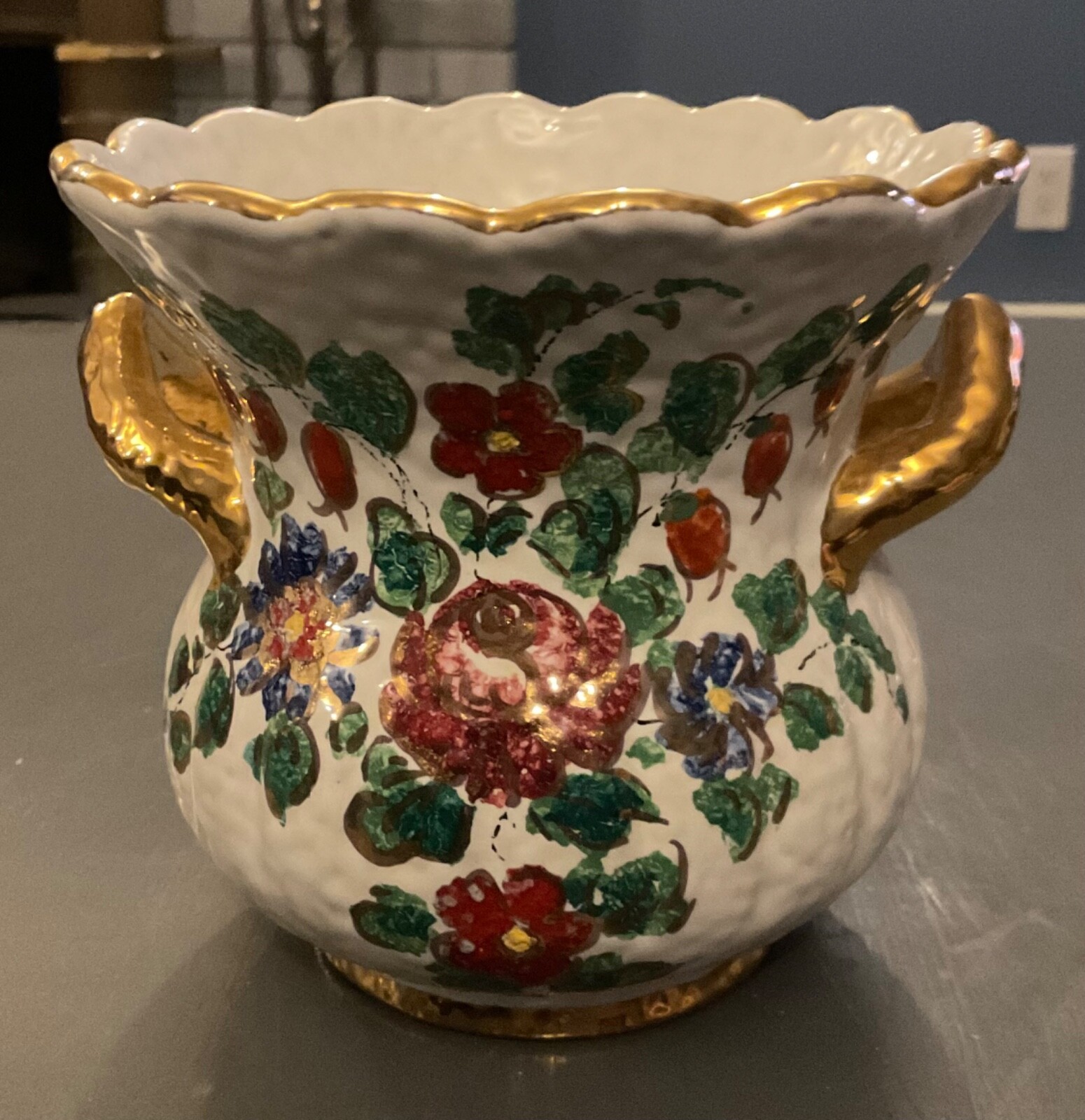 VINTAGE Hand painted planter Pottery Vase SIGNED Cima 219 5 1/2 Inches Tall