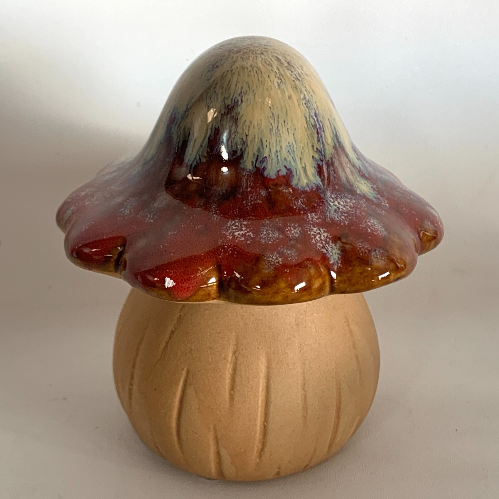 MCM Art Pottery Mushroom Drip Glaze on Cap Top Handmade 3.5″ tall Retro Vintage