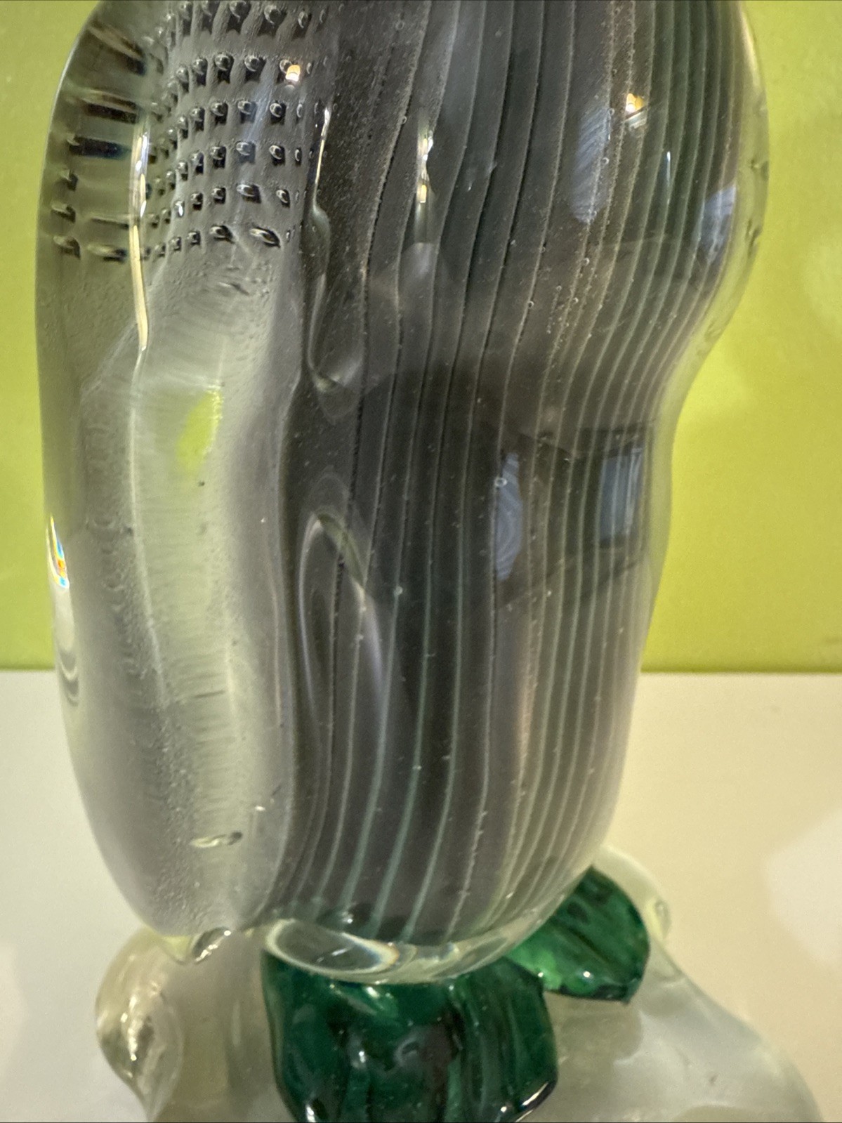 Vintage Alfredo Barbini VAMSA Murano Green Glass Duck Sfumato Bullicante, 11.5”