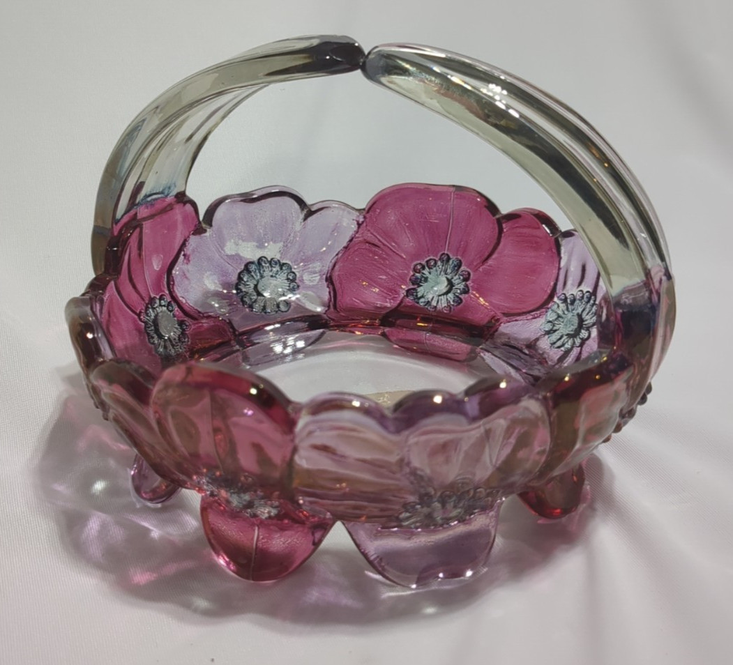 Westmoreland Pansy Flower Basket Glass Purple Pink, 4 inch round