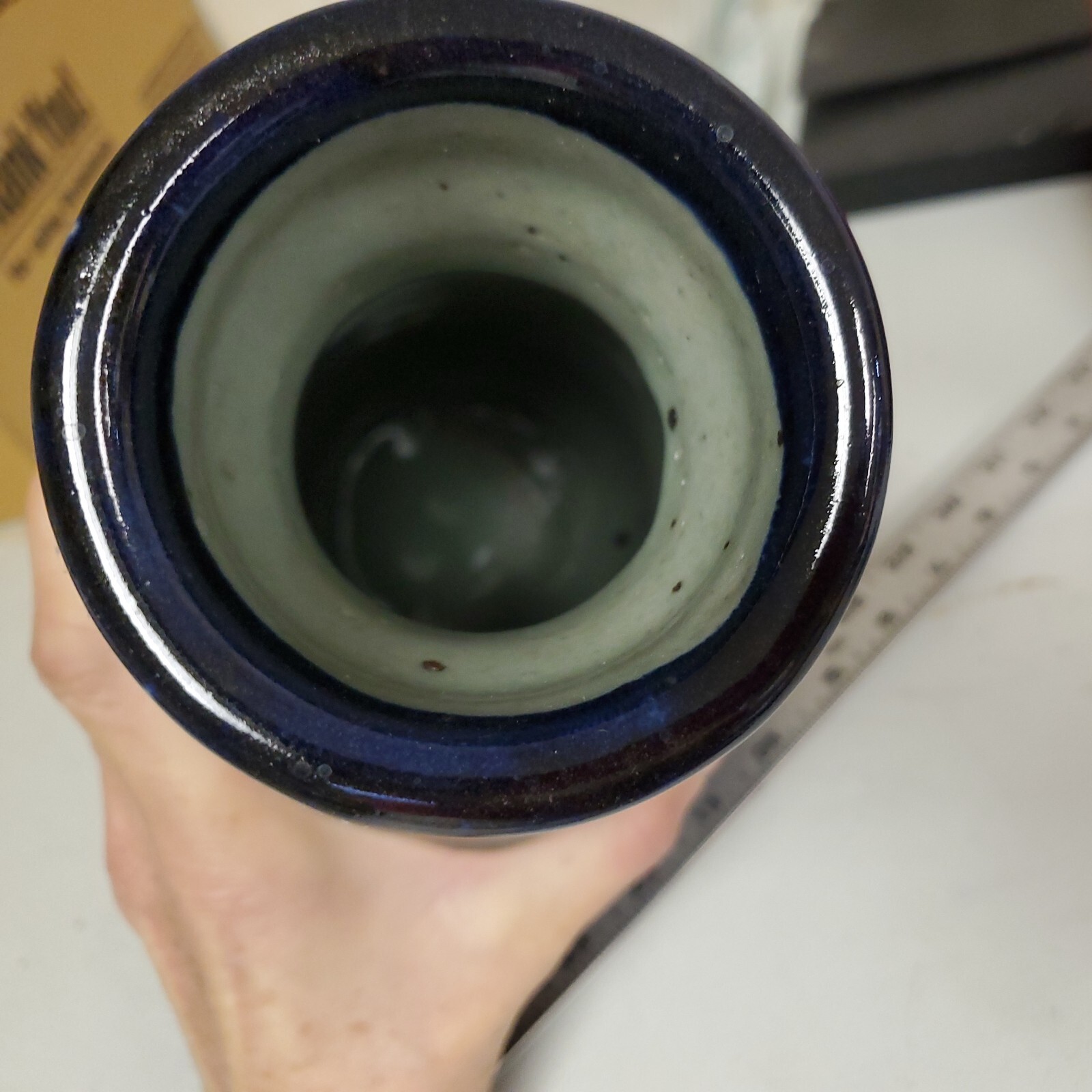 ANTIQUE ARTS&CRAFTS Blue ART POTTERY VASE 11.5″Antique Abstract Home Table Decor