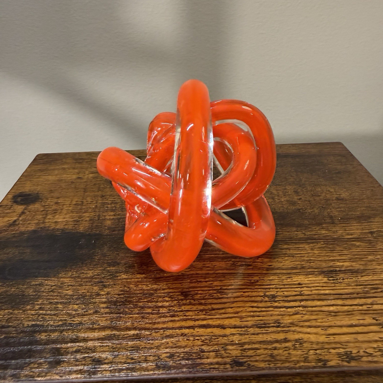 Modern Handblown Glass Knot Orange Loop Sculpture Decorative Orb Art Object