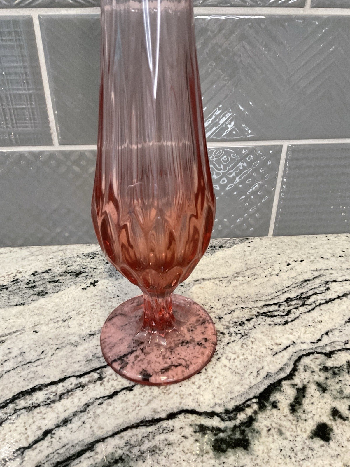 Fenton MCM Colonial Pink Swung Vase Thumbprint 18 Inch Tall