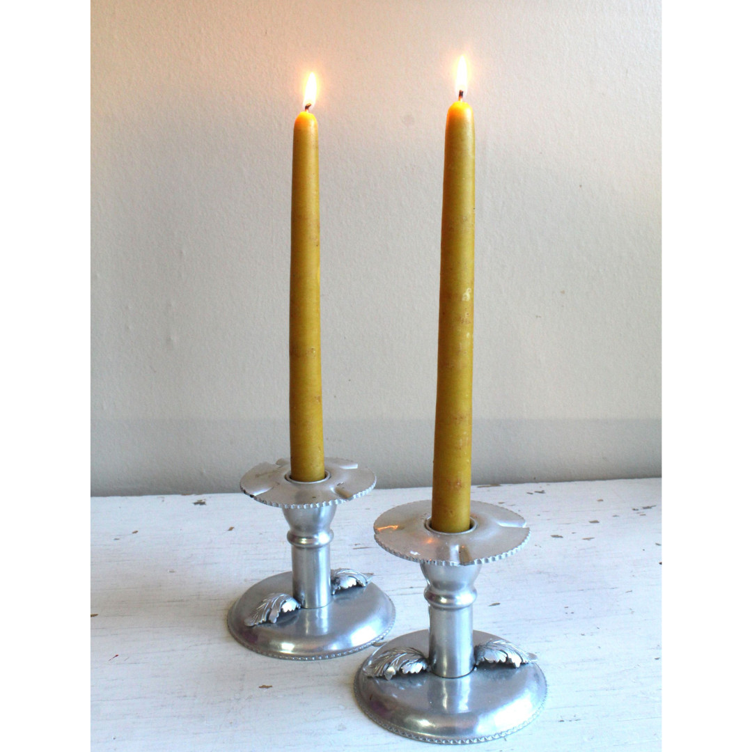 Pair Continental Silverlook Candleholders Aluminum Mid Century Modest VTG 50s