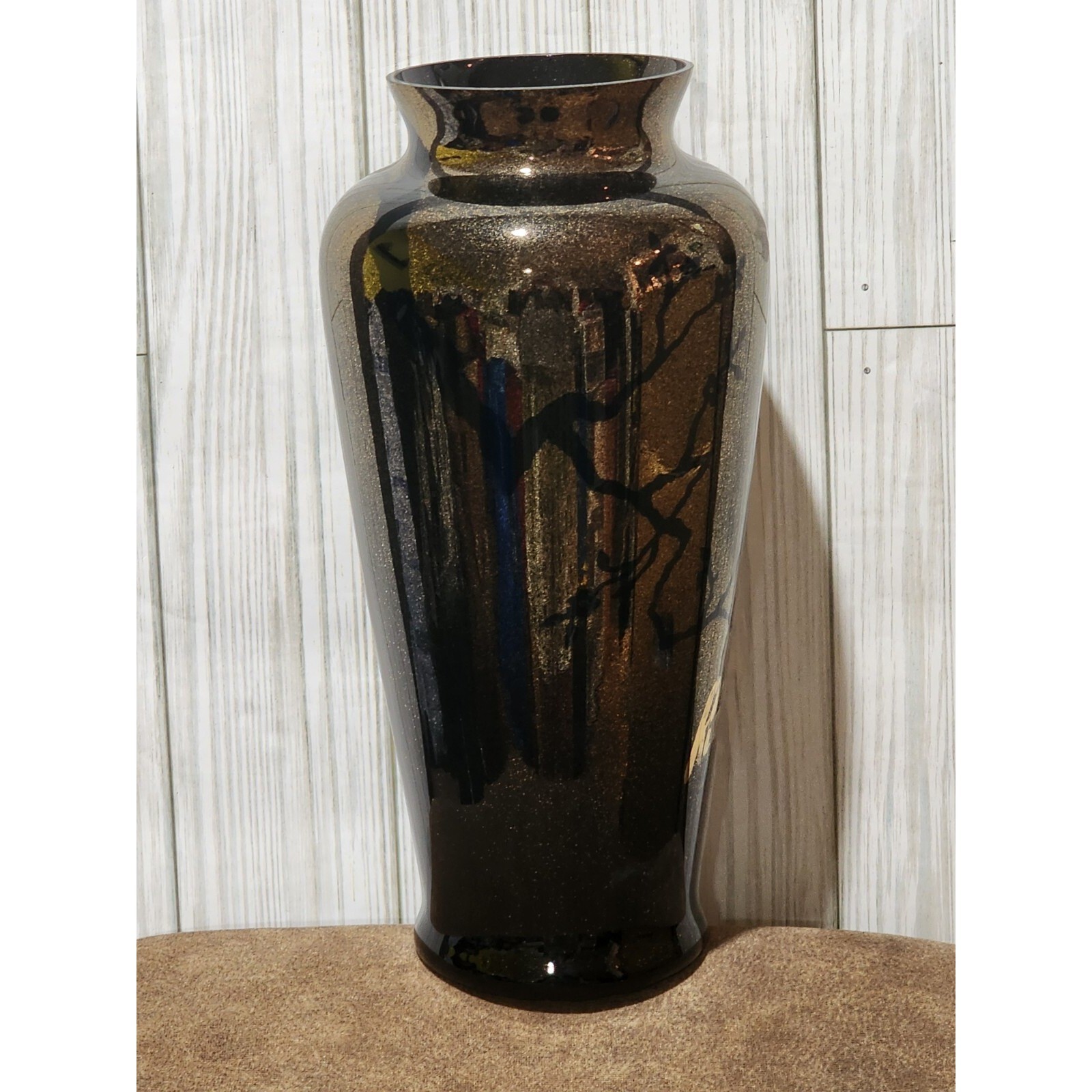 Fenton Richard Delaney Silhouette On Ebony Collection 10.5″ Vase 1986 8812 EK