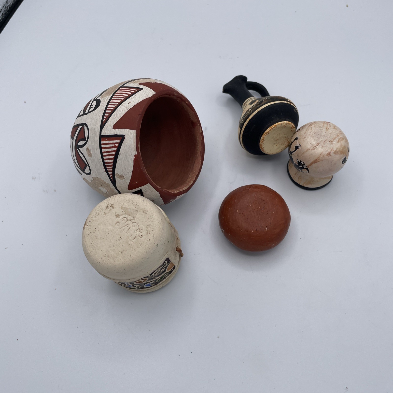Lot Five some Signed southwestern Pottery Miniatures Jimenez, Bell decorative