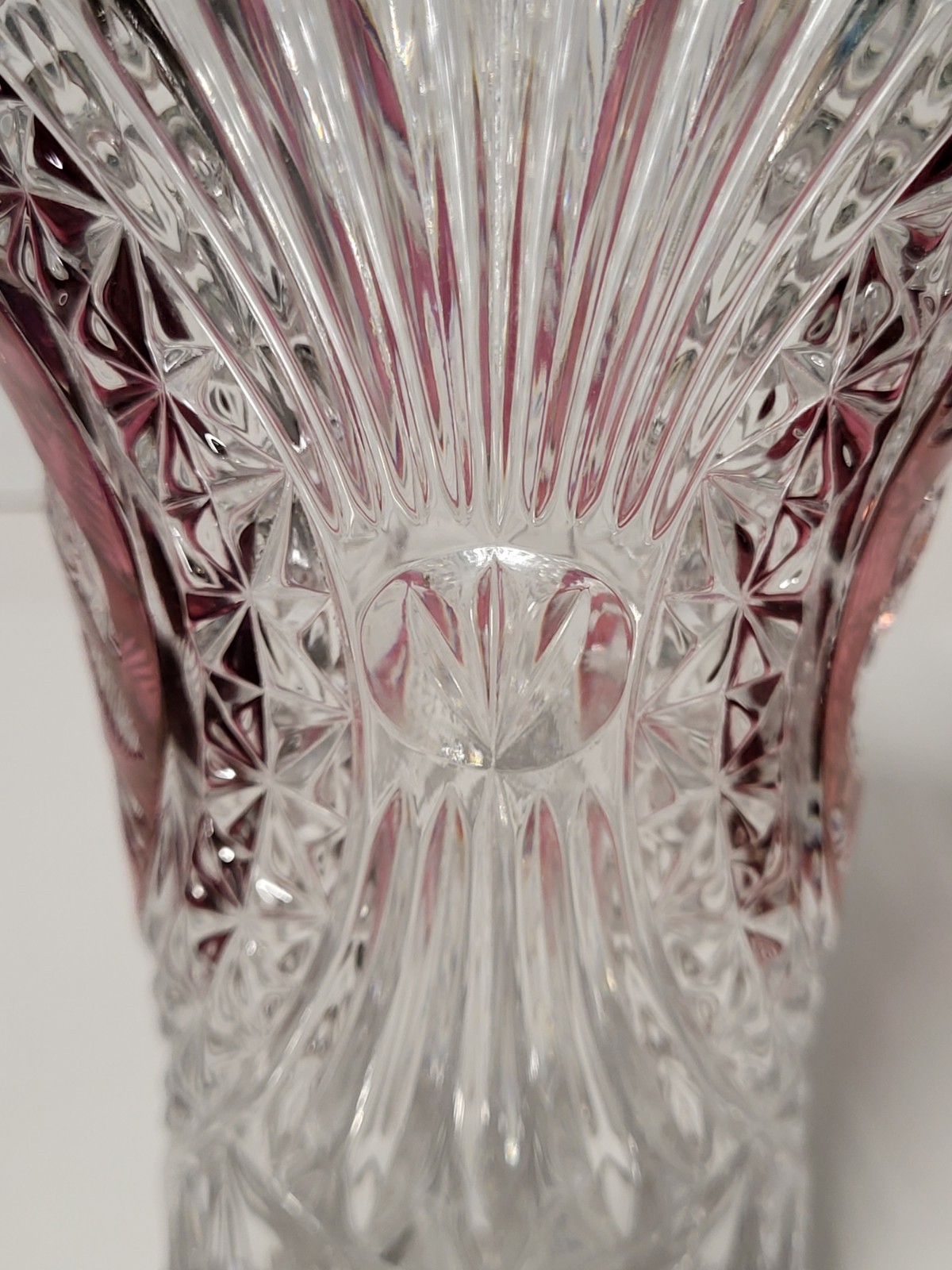 MINT Vintage Hofbauer Byrdes Ruby Red Cut to Clear Crystal 8″ Vase Germany