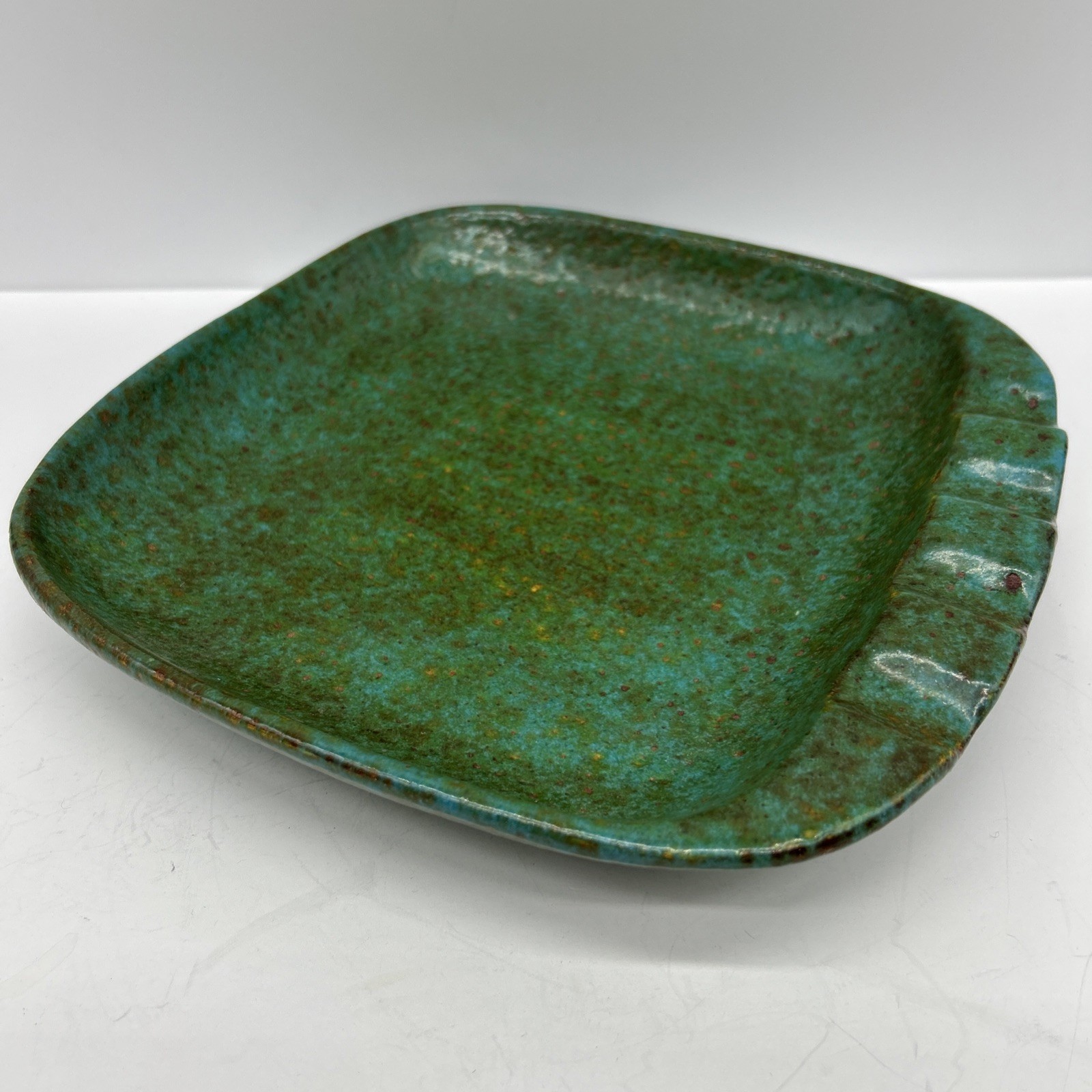 Large VTG Ceramic Italy Teal Blue Green Candy Dish Ash Tray Lava Glaze 9.75” MCM