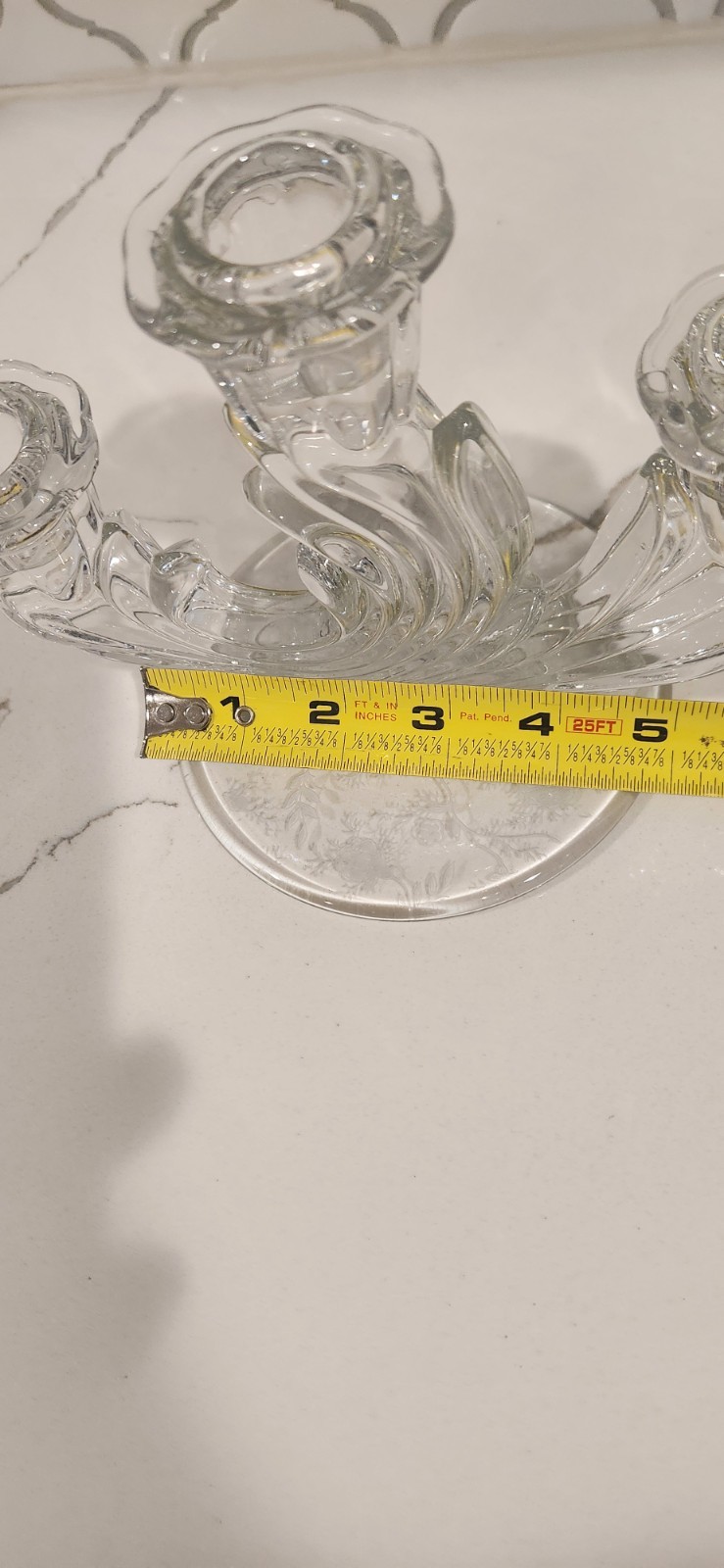 Fostoria BAROQUE crystal GLASS CANDLESTICK candle holder triple CHINTZ 388 ETCH