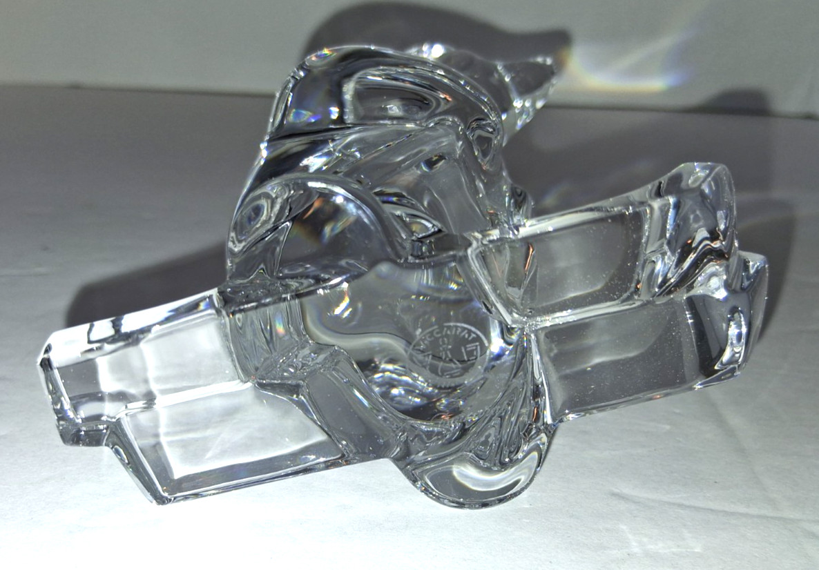Baccarat France Clear Crystal Art Glass Polar Bear Skiing Figurine w/ Box Signed