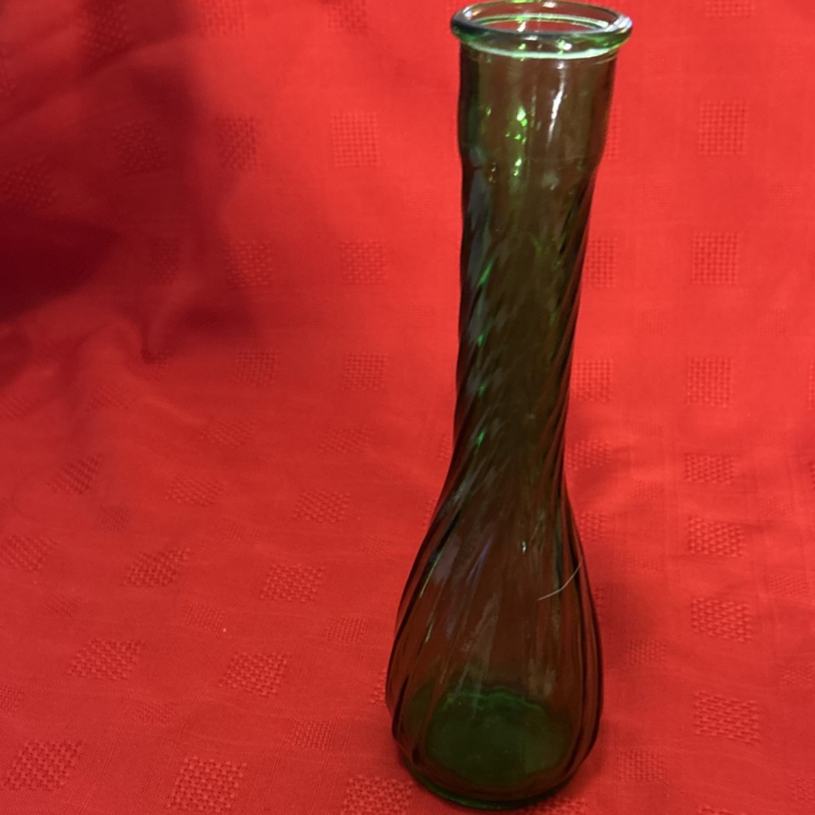 Green Pressed Glass Vase Diamond Pattern Textured Decorative Glossy Finish