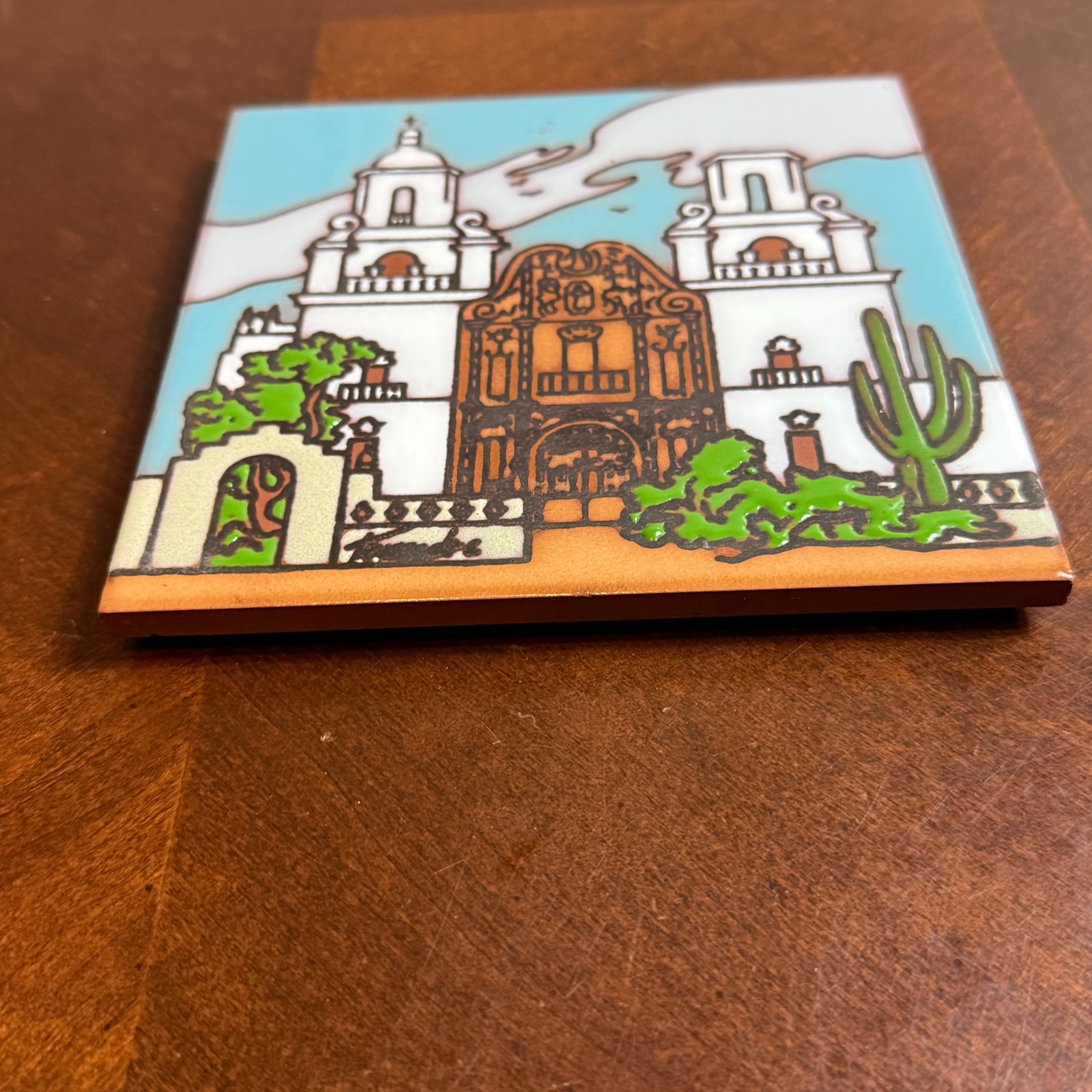 Vintage Teissedre Designs 6×6 Tile of San Xavier del Bac Mission Trivet