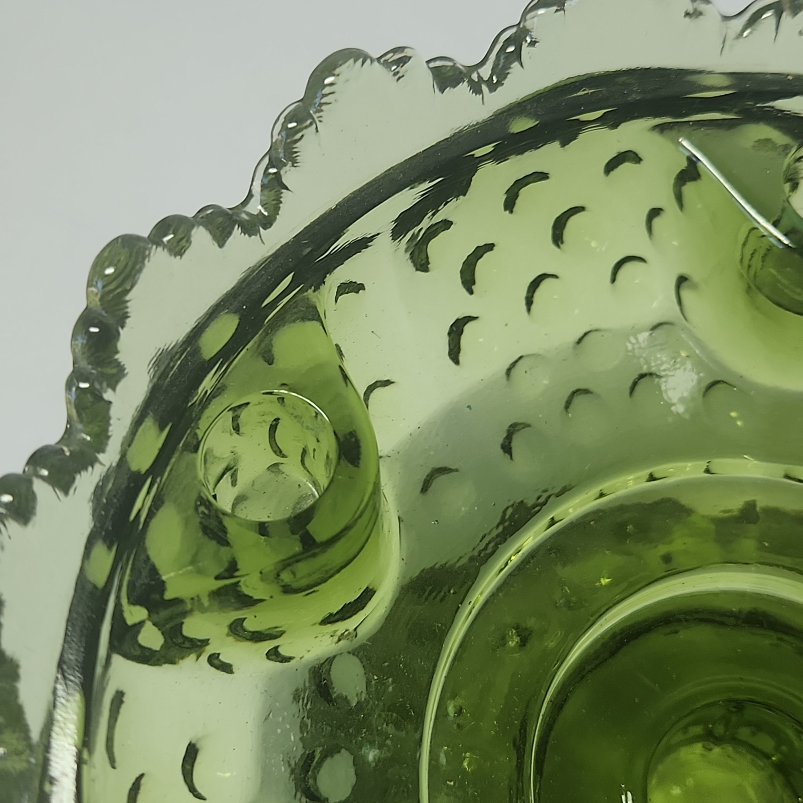 Fenton Glass Hobnail Candle Bowl #3872 in Colonial Green 1960’s Mid Century Mod