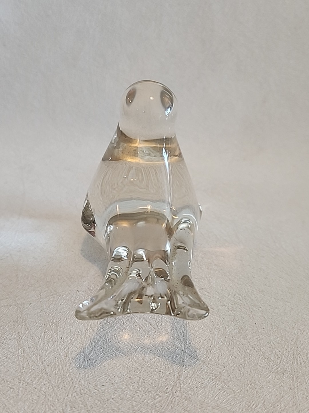 VINTAGE GLASS BIRD PAPERWEIGHT ART GLASS CLEAR/YELLOW 3 INCHES TALL