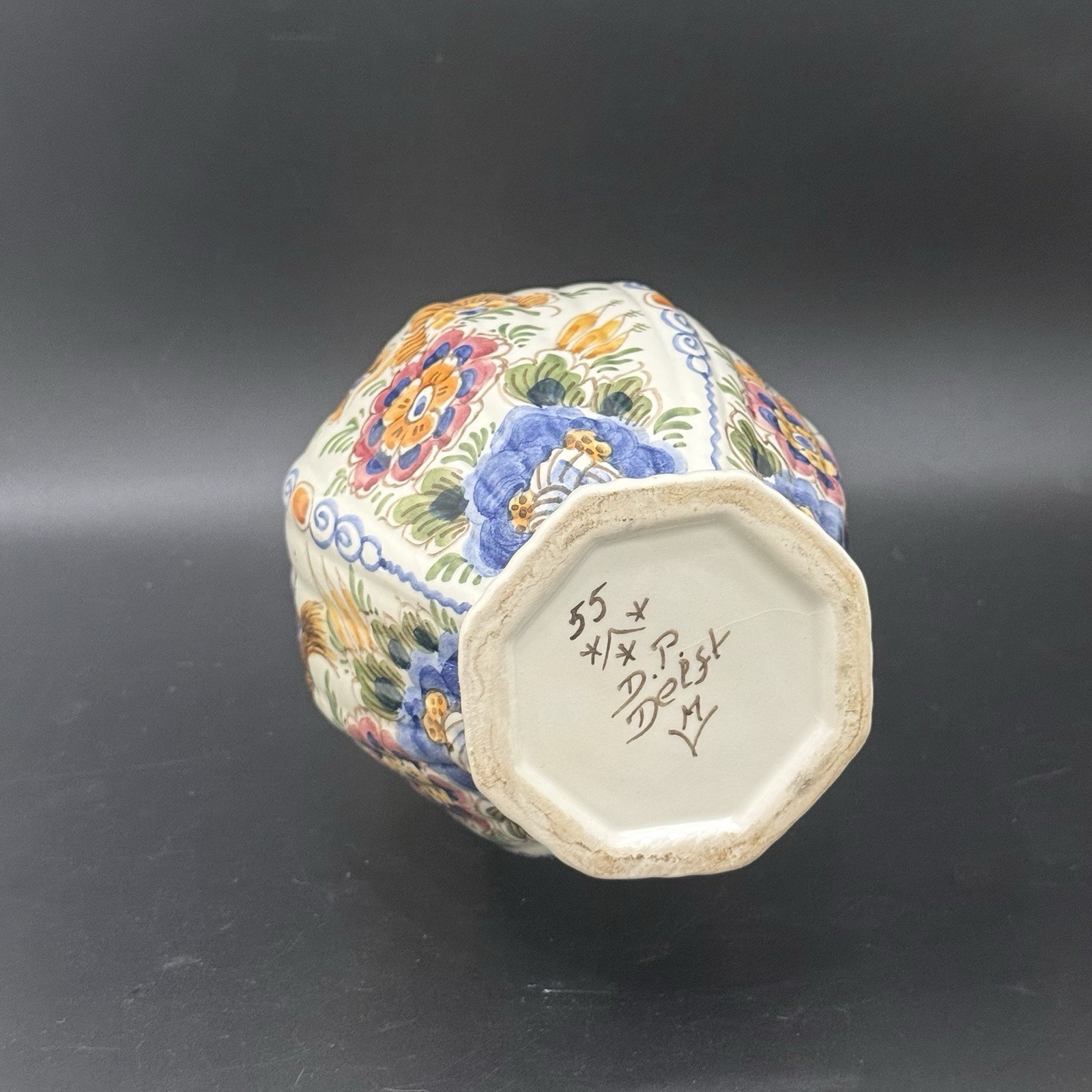 Vintage Handpainted D.P Delft Polychrome Floral Birds Dutch Pottery Ceramic Vase
