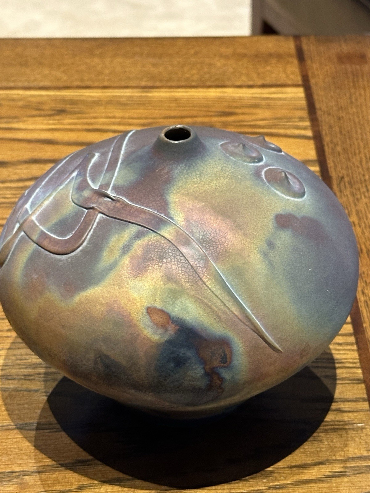 COPPER Raku Pottery Art Vase KERRY GONZALEZ Clay Signed Multicolor Copper Tones