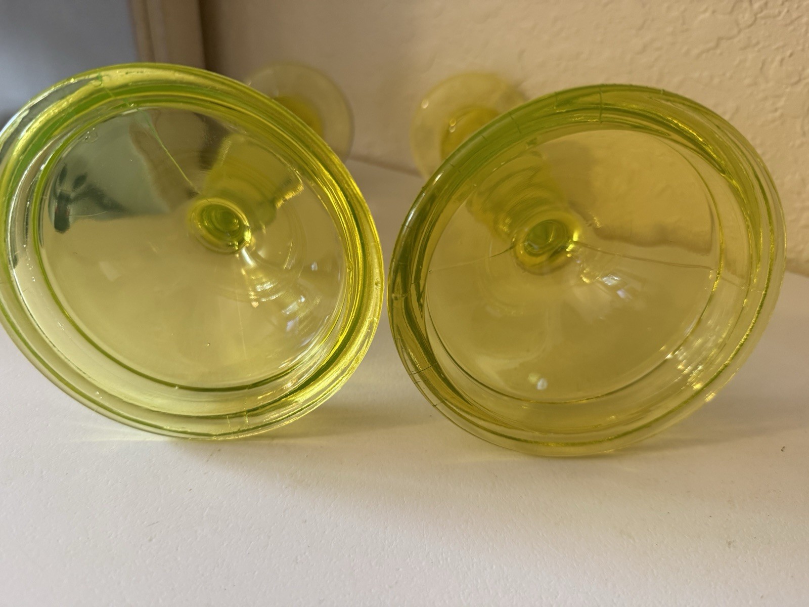 Northwood? Canary Yellow Vaseline Glass Candle Holders 8.5”
