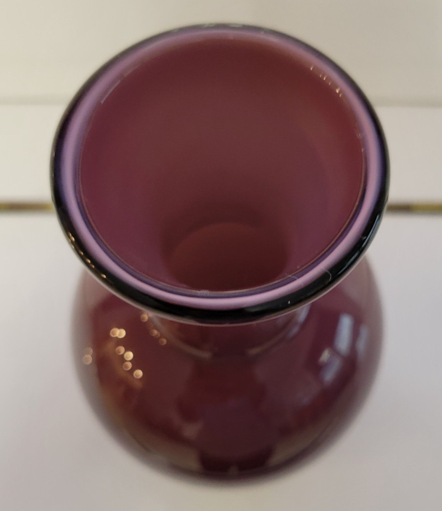 PLUM AMETHYST PURPLE GLASS VASE 7.25 INCHES DIAMETER 1.5 INCHES