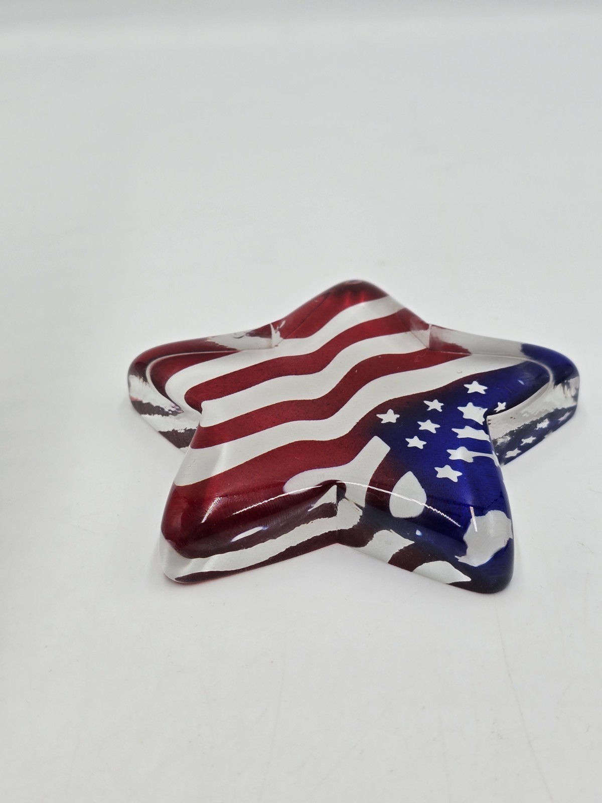 Fenton Patriotic American Flag Star Glass Paperweight Red White Blue USA