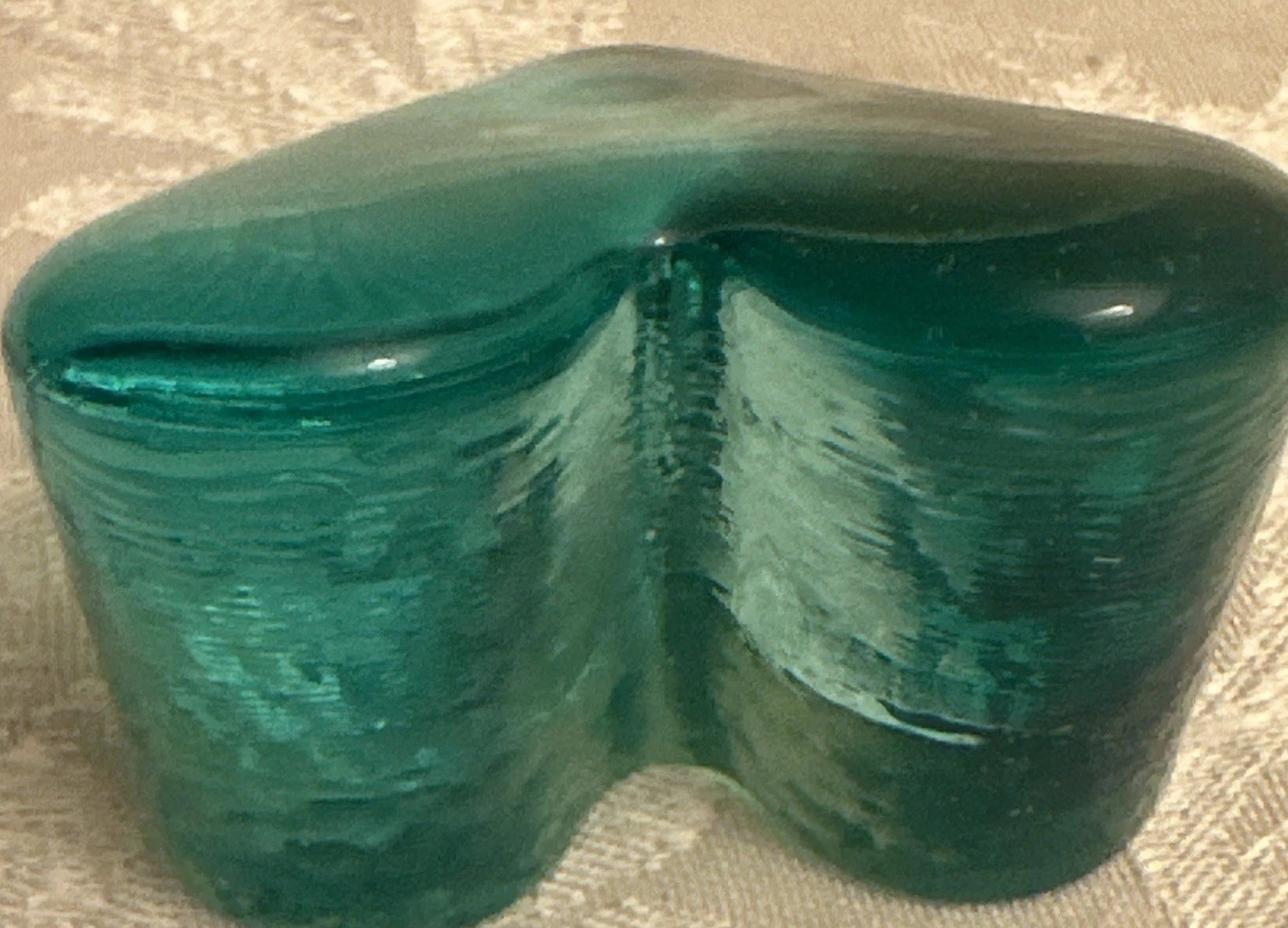 Fire & Light Signed Recycled Art Glass Heart Paperweight Aqua Fire and Light