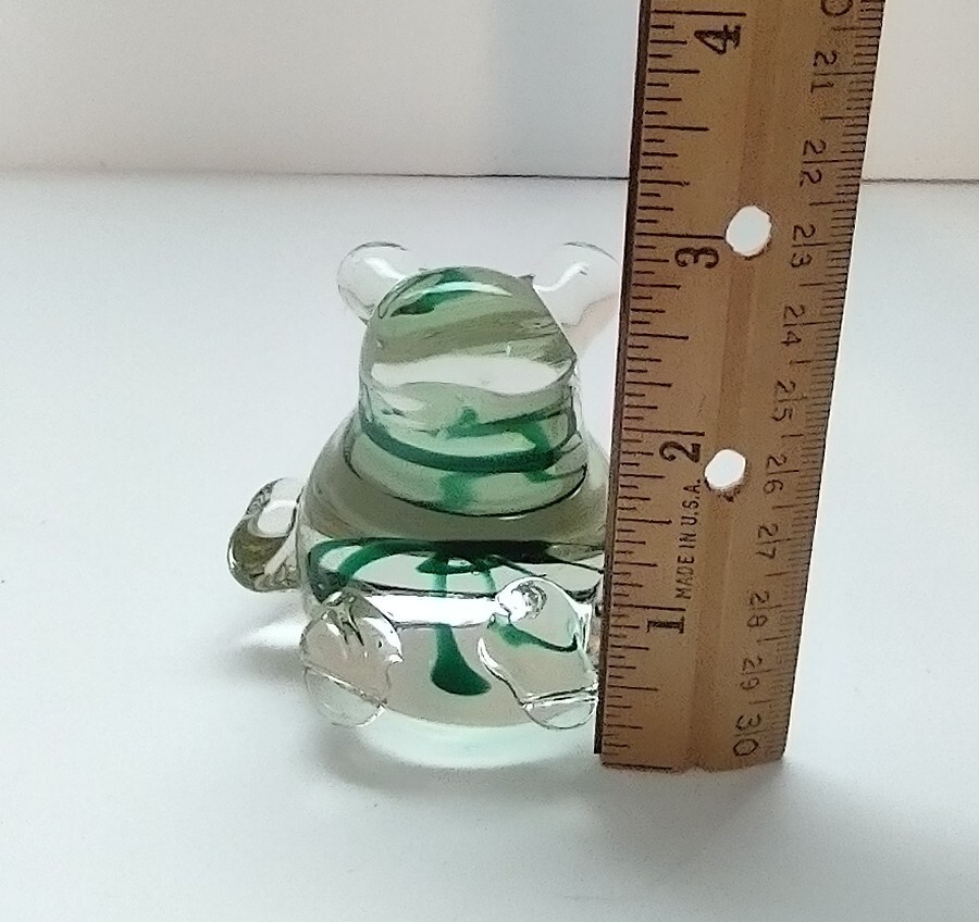 Clear With Green Swirl Art Glass Frog Figurine Or Paperweight 2.75 Inches Tall