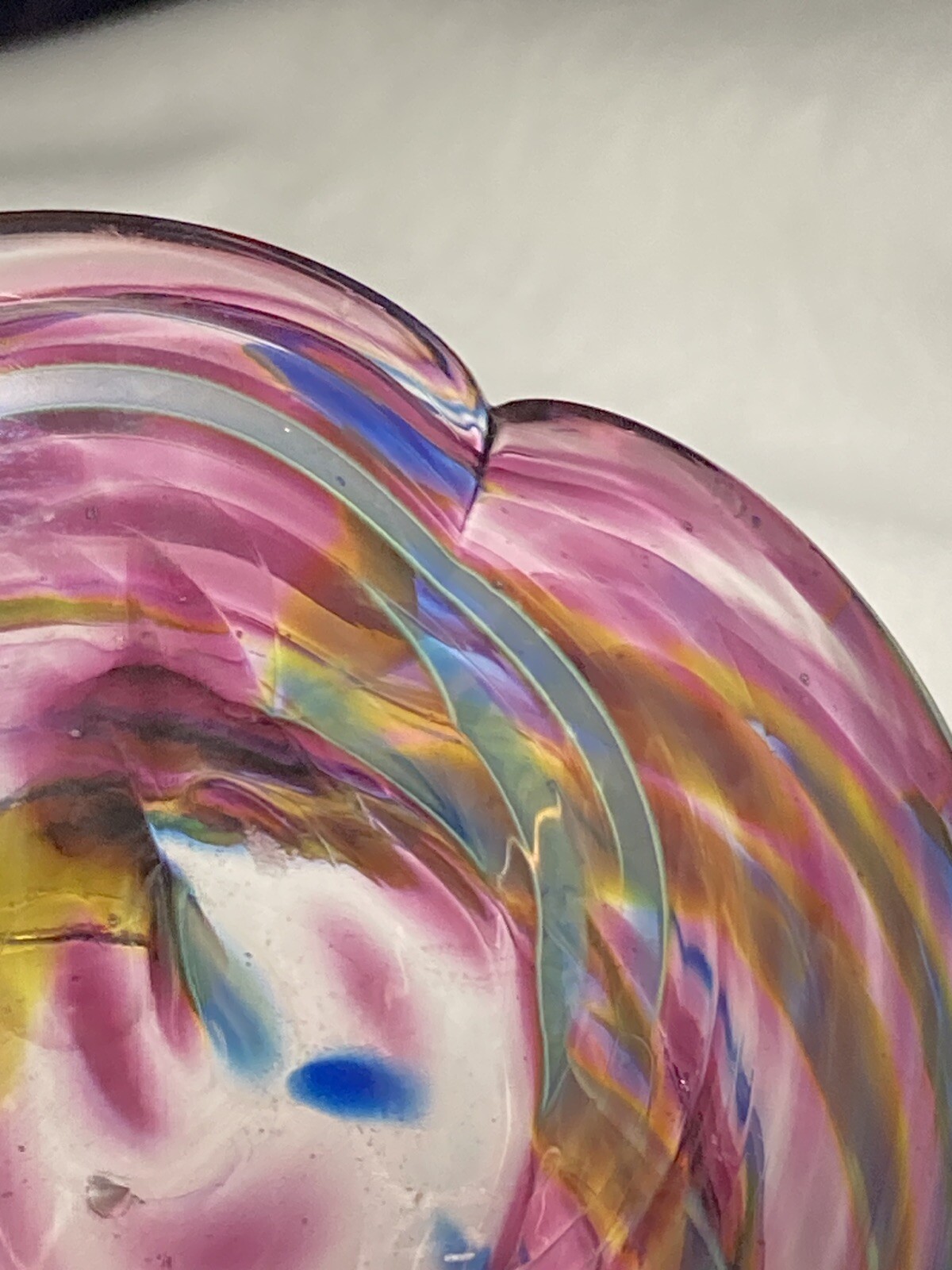 Hand Blown Glass Marbled Pink Purple Blue Heart Paperweight 3″