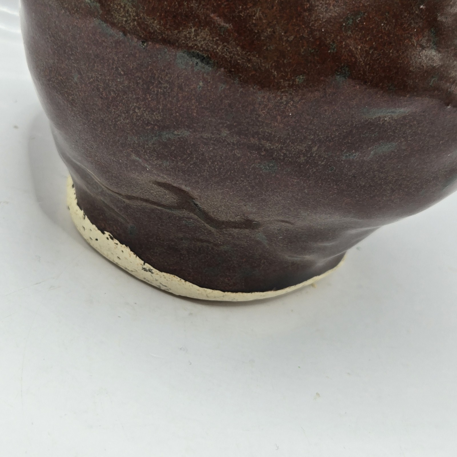 Handmade Brutalist Hand Thrown Pottery Brown Glazed Vase Signed MADDY 4.2″H 4″D