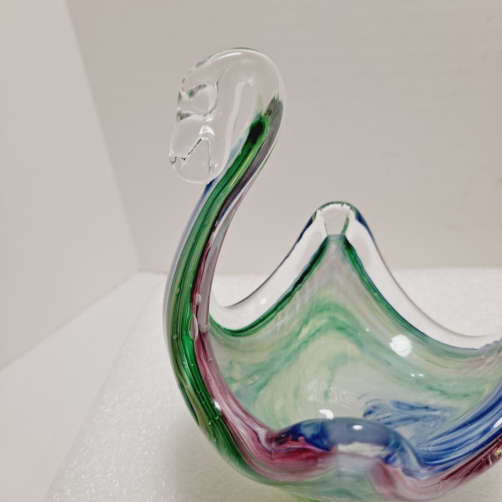 Murano Art Multicolor Glass Swan Trinket Dish Handblown Crystal Made In Italy