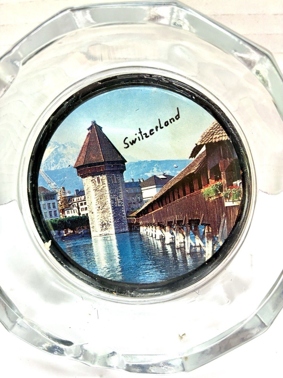 Vintage Switzerland Ashtray Chapel Bridge and Water Tower Stand in Lucerne