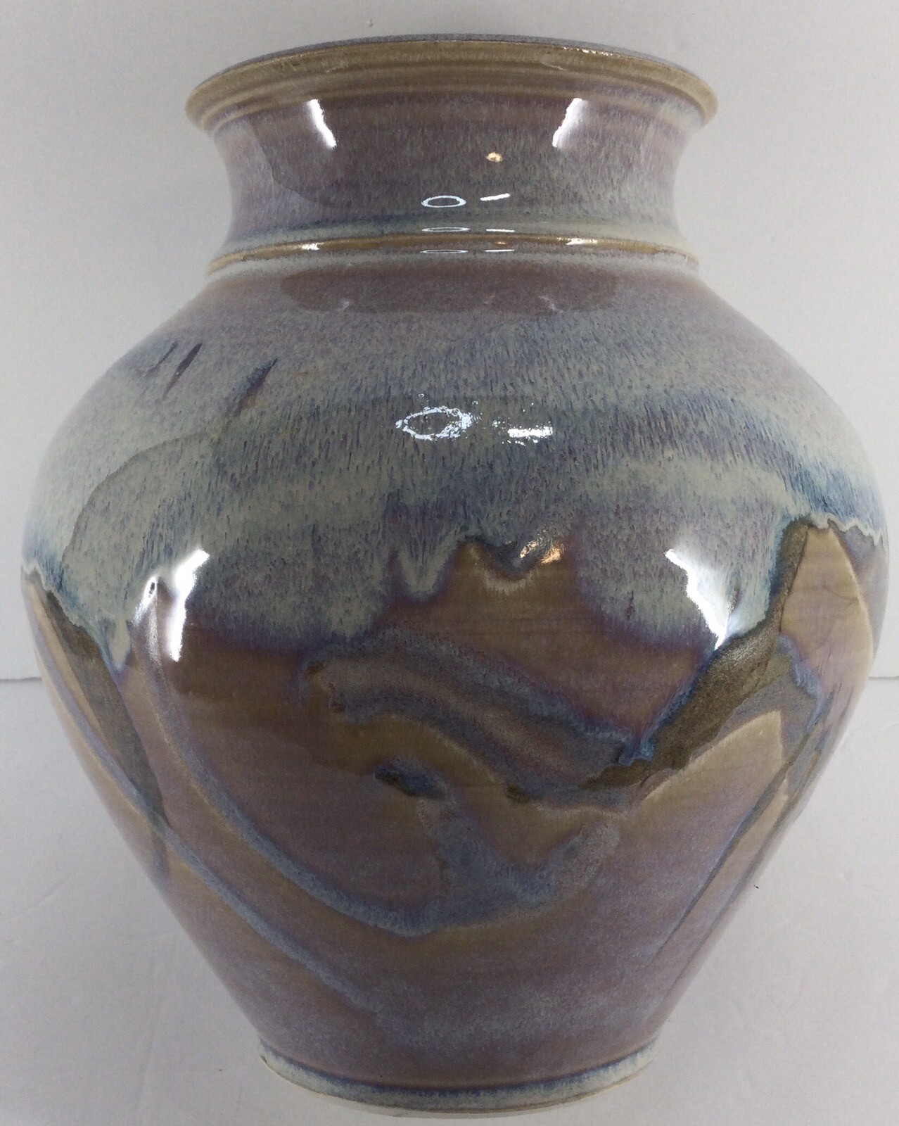 Art Pottery Vase Signed Large 9.25” Drip Glaze Earth Tones