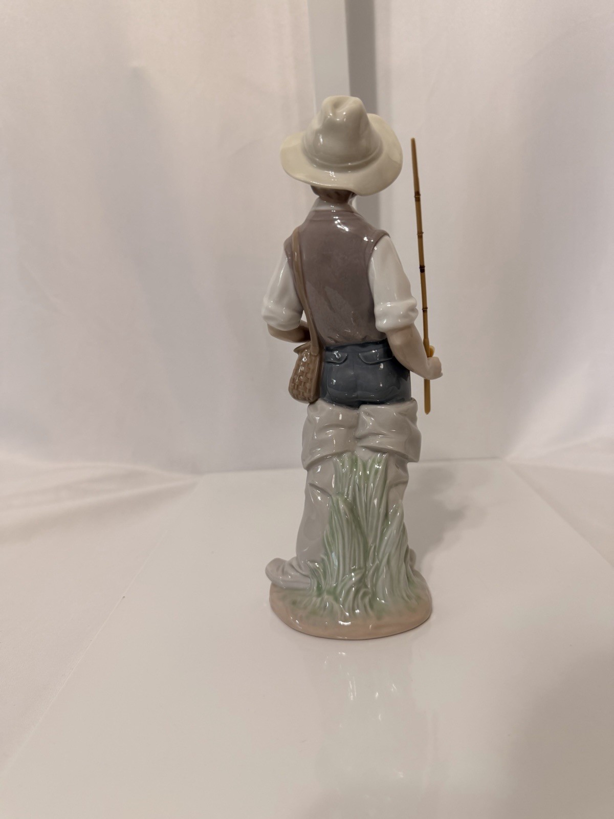 Lladró Hand Painted Porcelain Boy Figurine Fishing Rod Basket 4590