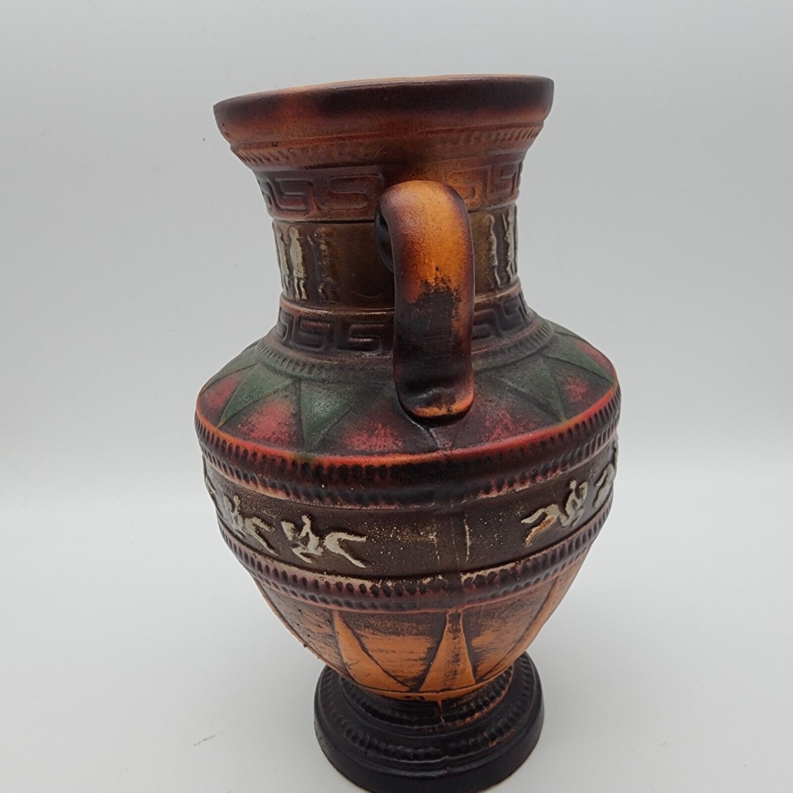 Norleans Dancing Horses Vase 10″ Double Handle Rustic Aztec Egyptian Japan Vtg