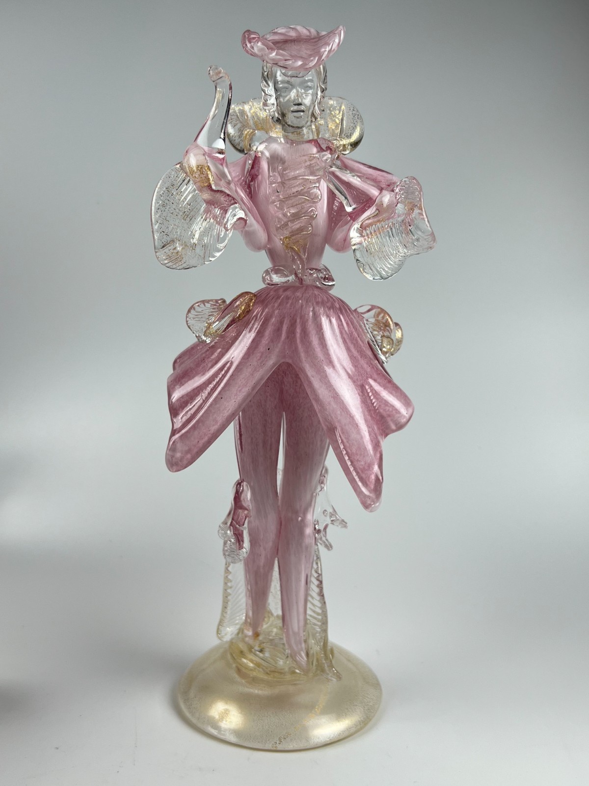 Vintage Murano pink Glass dancing damsel and gent Goldoniani couple figurines