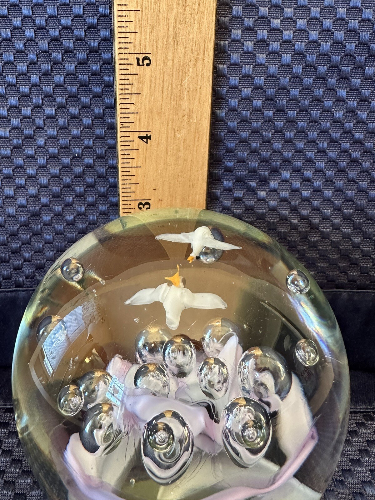 Birds Flying Over Water Purple Swirl Paperweight Art Glass Unbranded Vintage 3”
