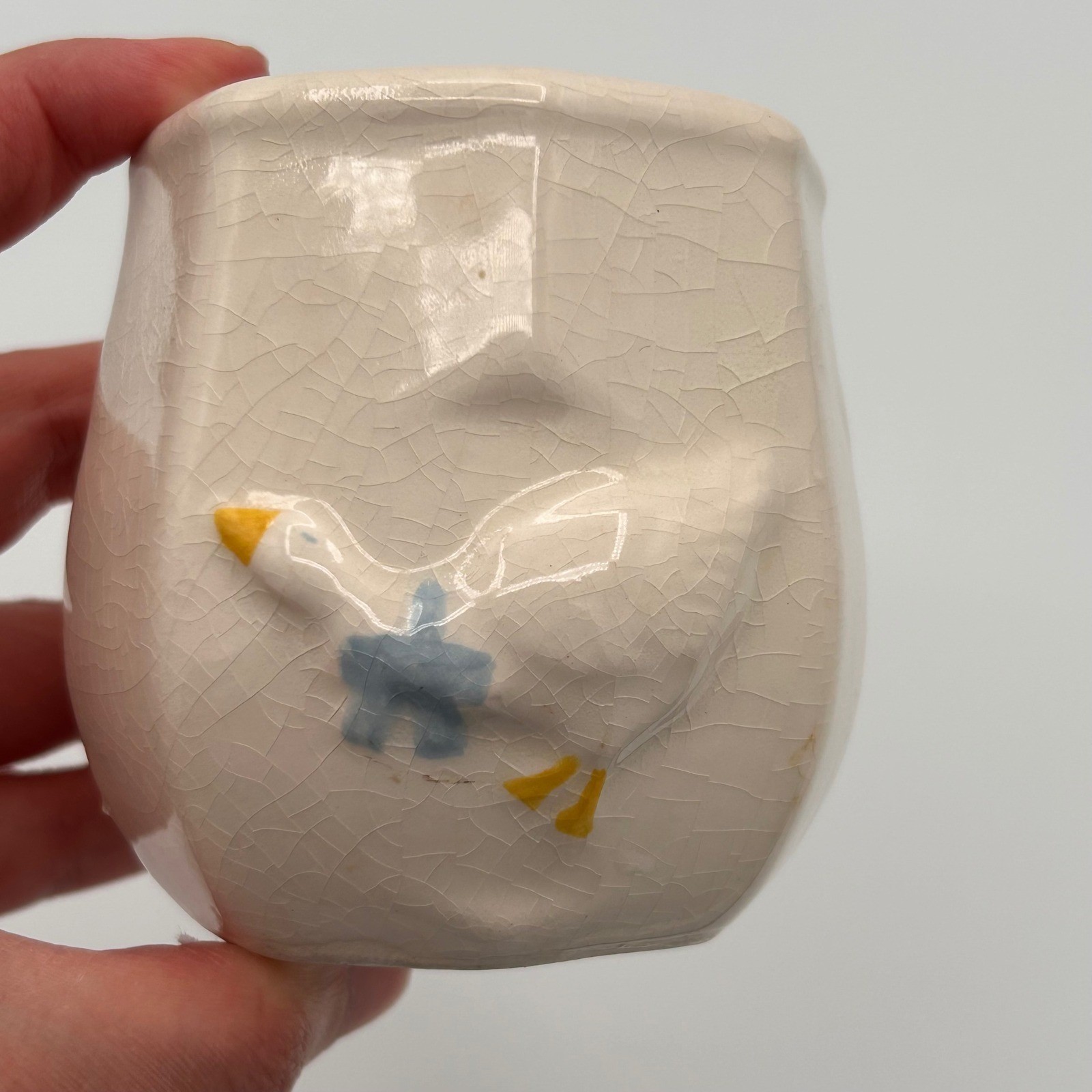 Goose Ceramic Cup Container Cream Vintage Crackle Glaze