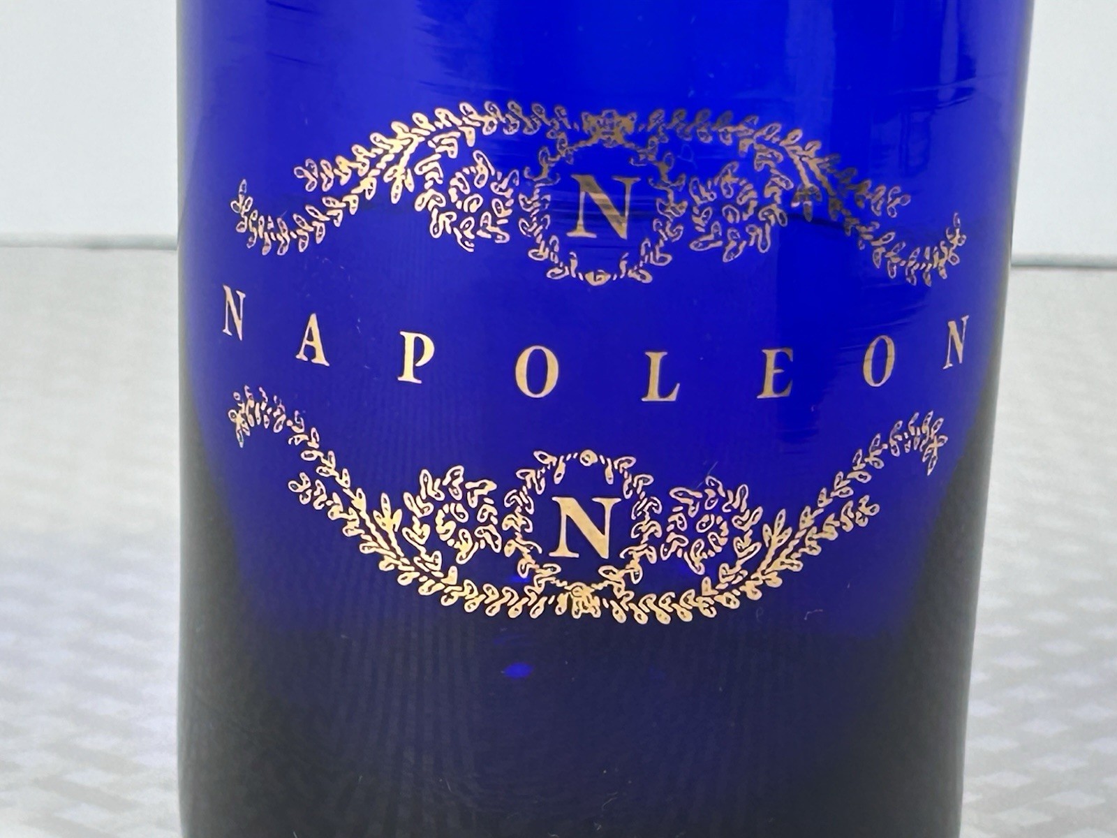 Cobalt Blue Glass Napoleon Gold Crest Tumbler Vase Candle Holder Decor