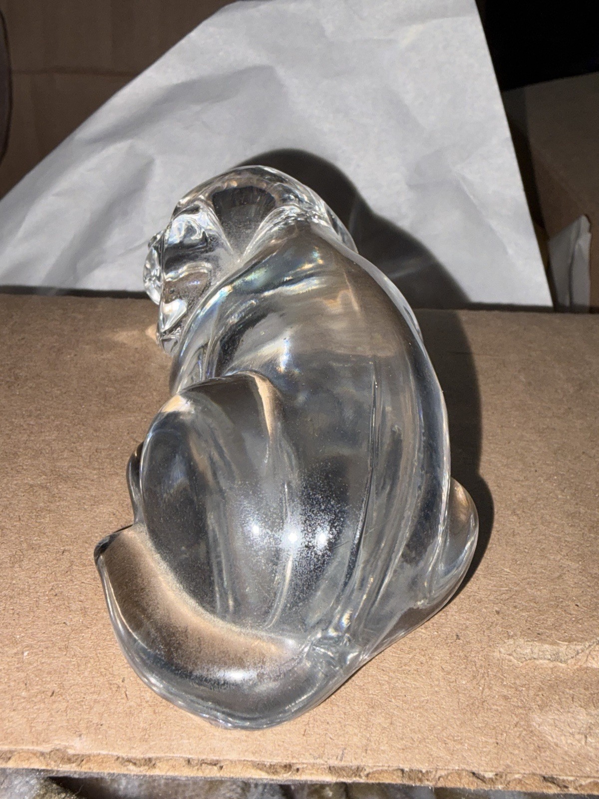 Clear Glass Dog Figurine Sculpture Lying Down Decorative Animal Decor