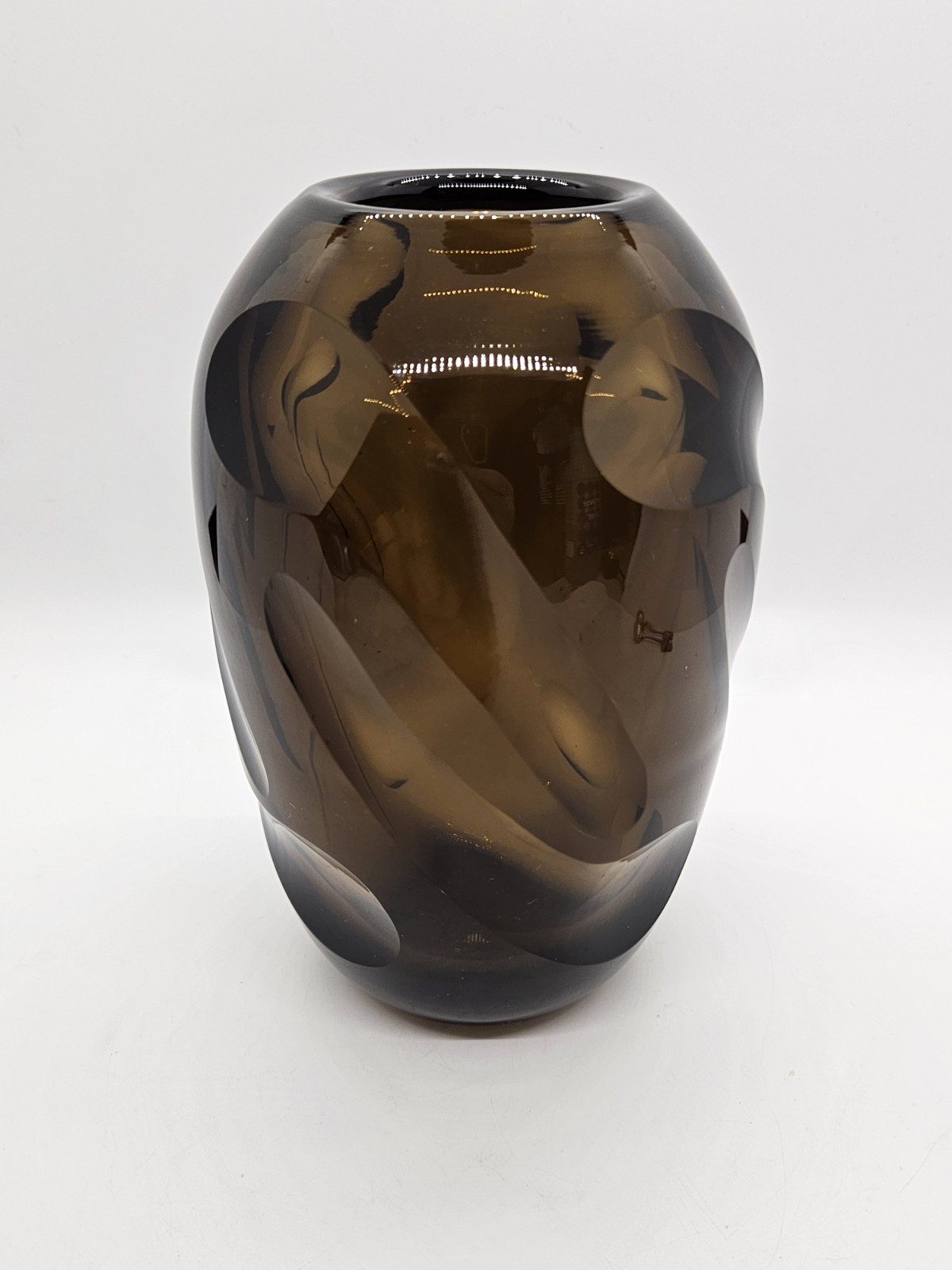 CZECH BOHEMIAN SKRDLOVICE Art Glass Brown Cut Vase 6″ Tall BOHEMIA Cut Glass