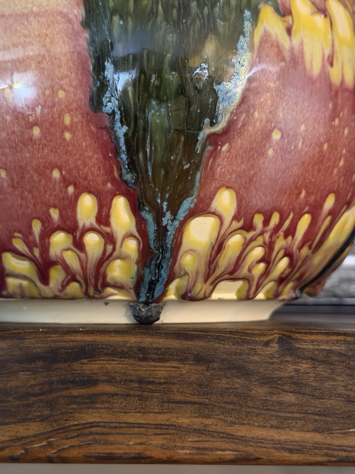 Handcrafted Artist Signed Multi-Color Blended Onyx Drip Glaze Pottery Vase 8.75″