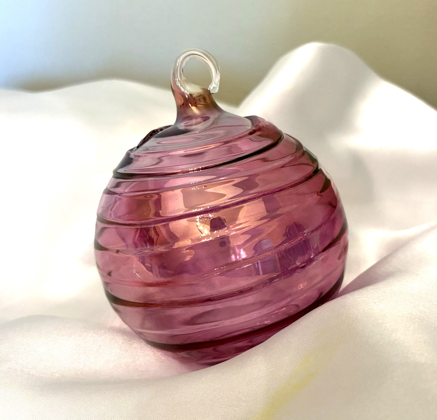 Parise Vetro Italian Ornament Swirl Art Glass Hand Blown Light Purple VTG 3″