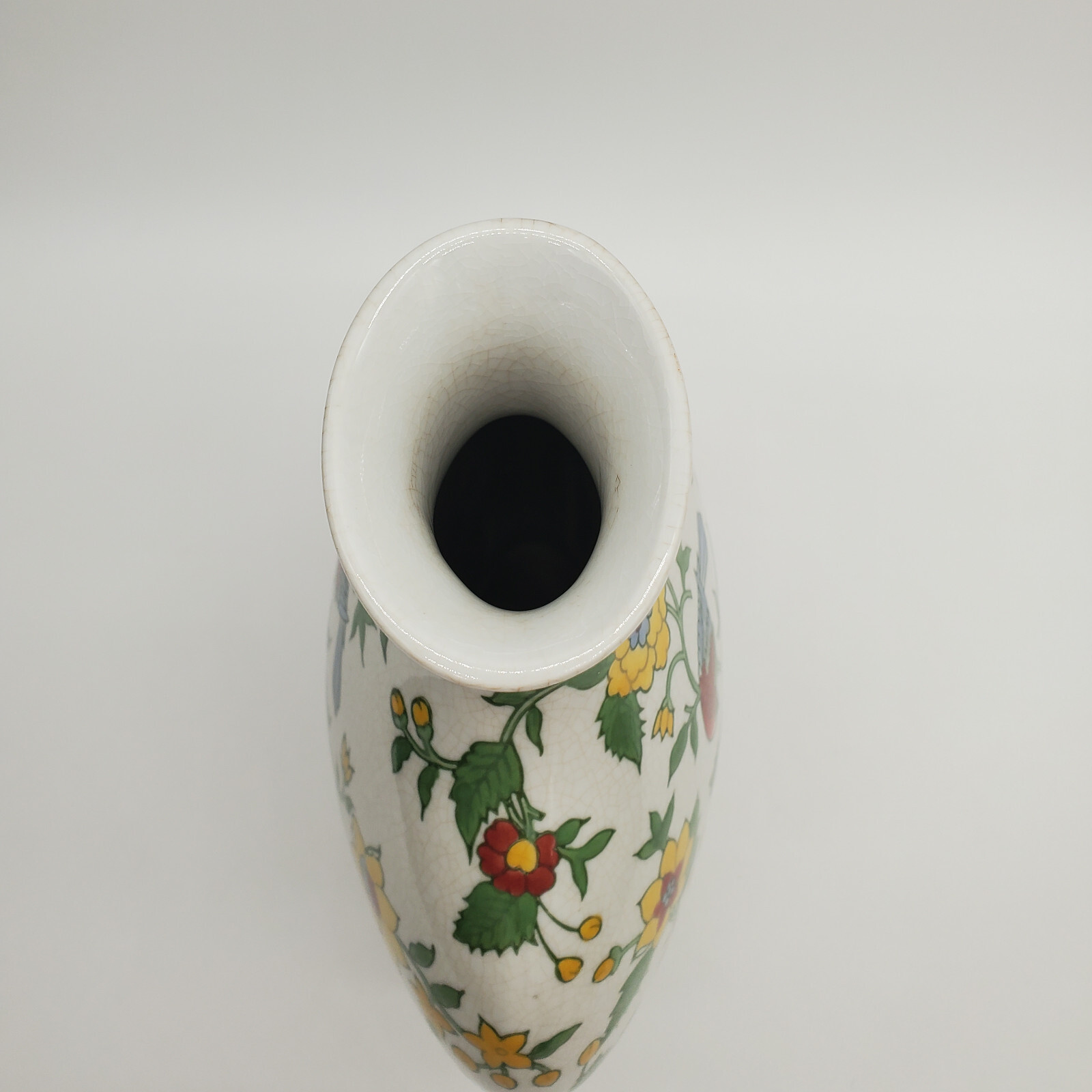 Crackled Glaze Floral and Bird Vase