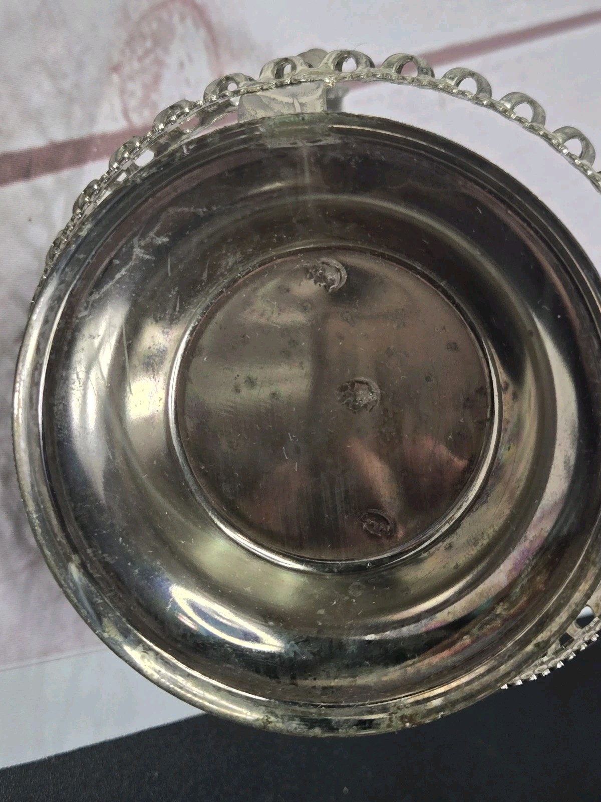 Vtg Hand Blown Candy Nut Silver Plate Glass Bowl Dish Rose Basket Twisted Handle