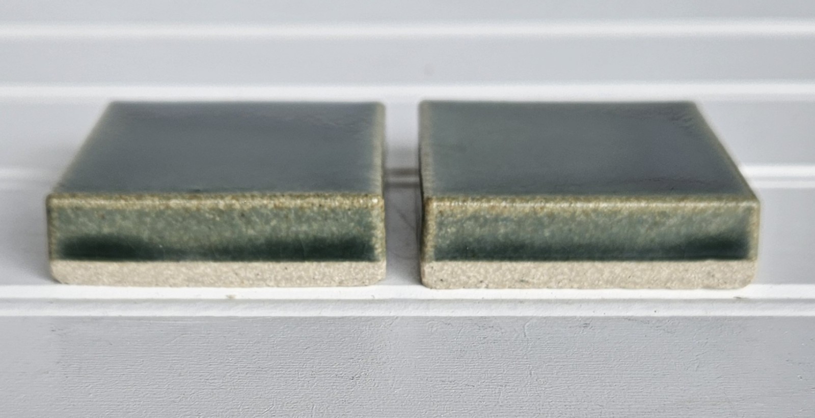 Motawi Tileworks Green Pacific Glazed Glossy Tile Ann Arbor Michigan 2 PC. 2×2