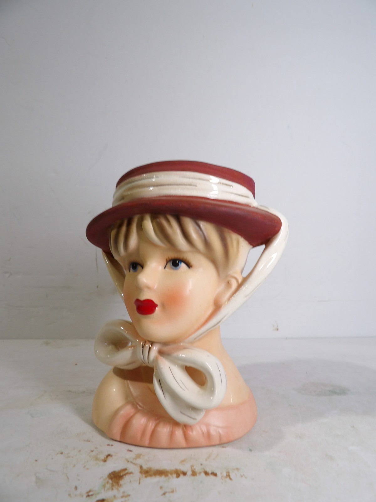 5 1/2 Inch Relpo 1766 Lady In Salmon Dress Head Vase